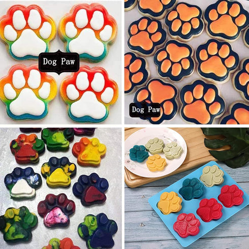 Set of 6 Silicone Molds, Puppy Dog Paw & Bone Shapes with Stainless Steel Cookie Cutters for Treats