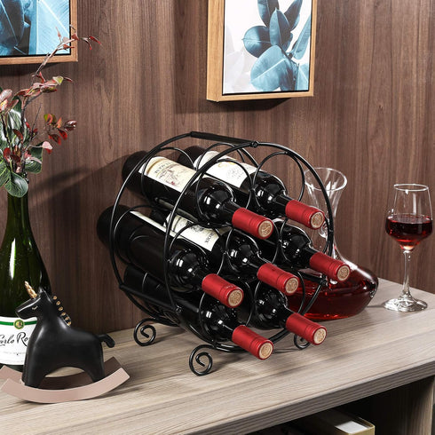 PAG 7 Bottles Freestanding Countertop Wine Rack, Black Metal Small Table Top Drink Organizer