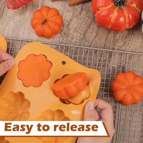 Webake Pumpkin Cake Mold, Silicone 3D Pumpkin Cupcake Pan for Baking Dessert, 2 PCS