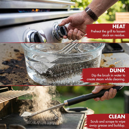 '+2 KITCHEN PERFECTION GrillSaver - Safe BBQ Grill Brush for Outdoor Grill with Replaceable Cleaning Head -Heavy-Duty