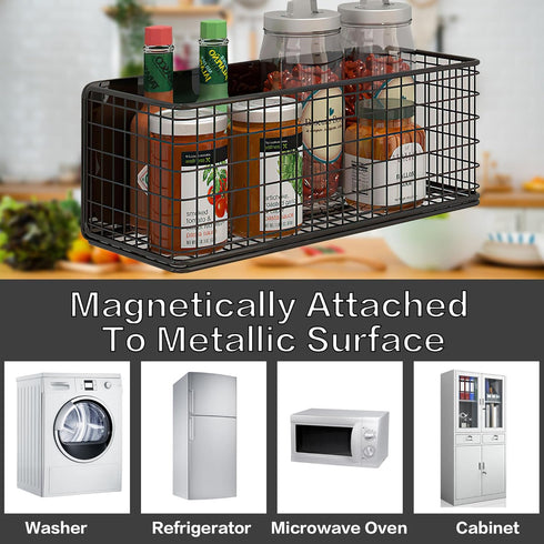 Magnetic Basket Fridge Large Pen Holder, Whiteboard Metal Wire Basket Storage Organizer (Black-High)
