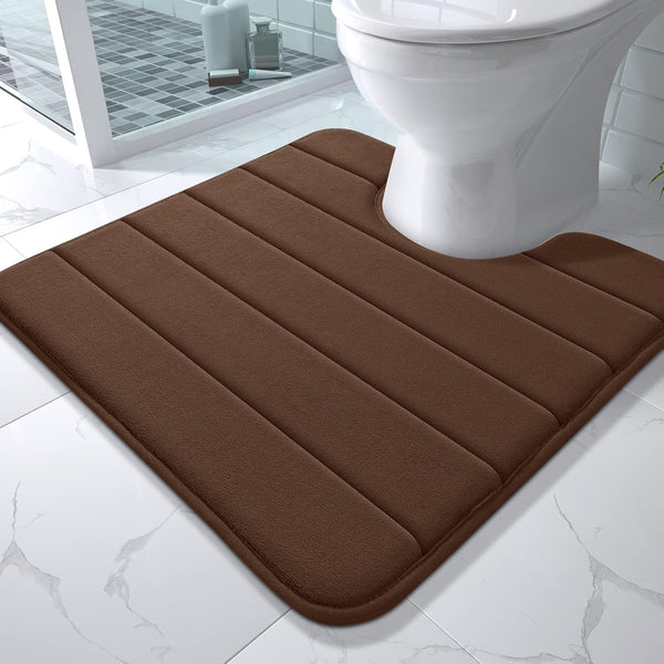 Yimobra Memory Foam Toilet Bath Mat U-Shaped, Soft, Non-Slip, Machine Washable, 24 X 24 Inches, Brown