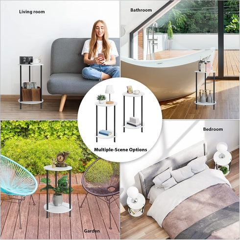 Set 2, SEHERTIWY Round Side Table for Living Room, White End Tables Living Room of Accent Table for Small Spaces, Round