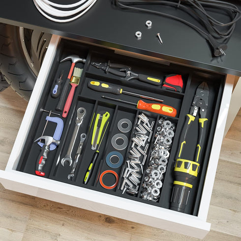 Utensil Organizer, Bamboo Expandable Cutlery Tray with Dividers for Office Storage, Makeup Desk Drawer