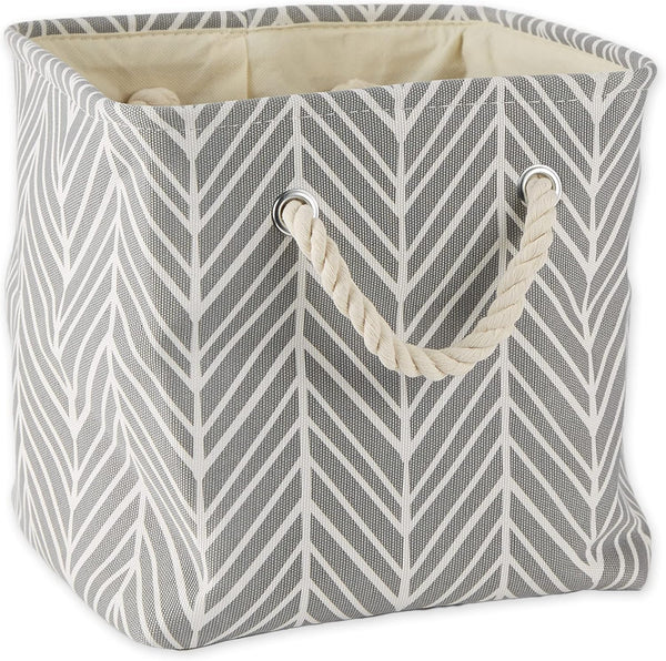 DII Large Round Herringbone Storage Bin with Handles, Small Square, Gray Polyester