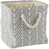 DII Large Round Herringbone Storage Bin with Handles, Small Square, Gray Polyester