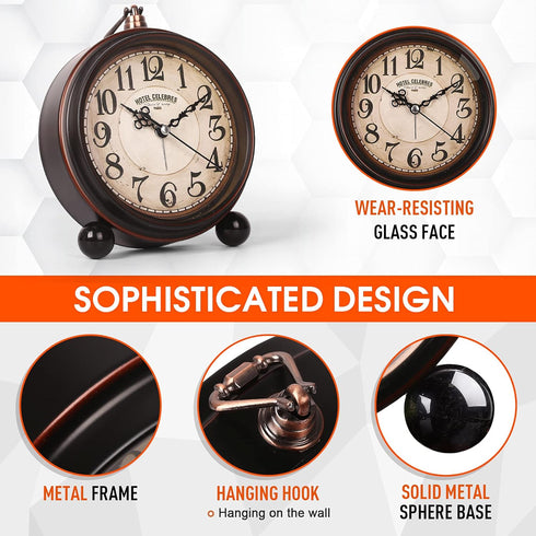 RODH Battery Alarm Clock,Night Light,Vintage Hangable Super Silent Non Ticking Analog Table Clock for Bedroom Bedside