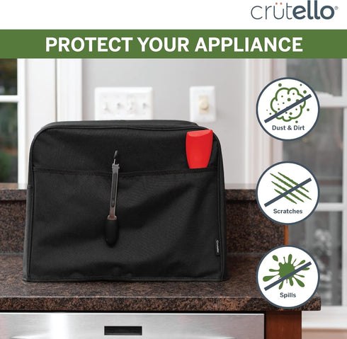 Crutello Large Toaster Oven Cover with Storage Pockets - Fits Machines Up to 17 x 15 x 14 Inches, Black Toaster Ovens