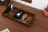 Wood Entryway Tabletop Key Holder Rack, Rustic Burnt Decorative Organizer with Storage Tray and Brass Tone Hooks