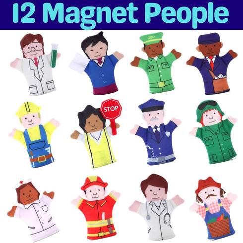Magnet Happy Helpers People Toy Set for Fridge, Board and Refrigerator Magnets - 12 Pieces Neighborhood Characters