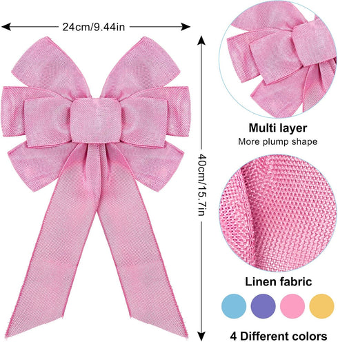 Whaline 4pcs Spring Wreath Bow, Large Colorful Easter Decoration Ribbon Bows in Pink, Purple, Yellow, Blue