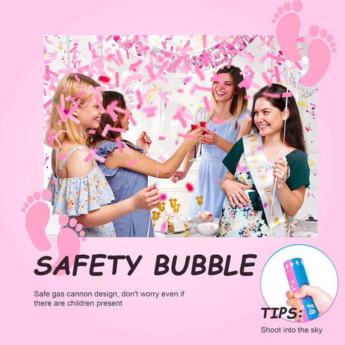 6 Pack (6 POPUPARTY Gender Reveal Confetti Cannon | No Powder Confetti Poppers | Ideal for Baby Girl Gender Reveal