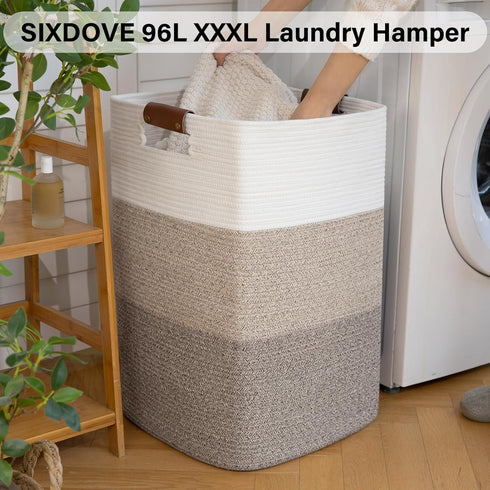 Laundry Hamper 96L Extra Large Cotton Woven Basket with Handles for Living Room, Storage for Pillows, Blankets, Clothes