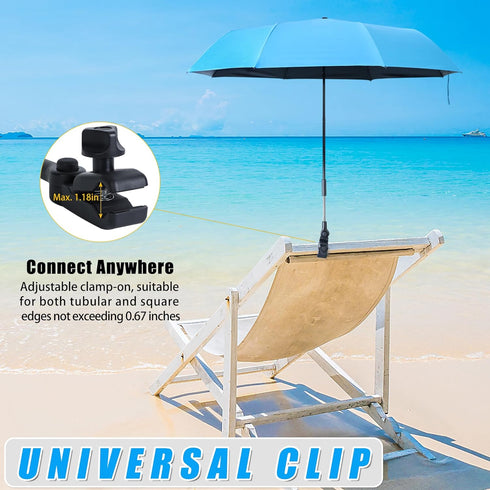 UYEDUJZ UPF50+ 40inch Beach Chair Umbrella with Clamp, Portable Clip on Umbrella for Outdoor Chairs, Adjustable Sun