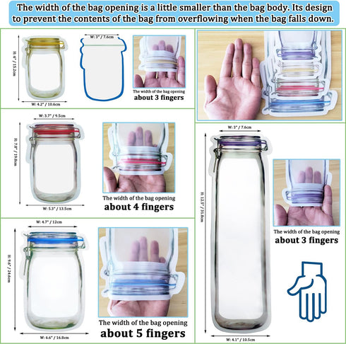 20 Pack 1000ml (9.6x6.6inch) Reusable Mason Jar Bags for Candy & Snacks - Leakproof Storage & Display