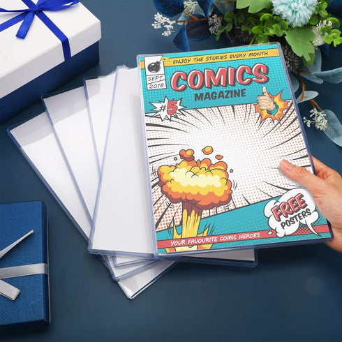 Comic Book Display Case Set, Include Comic Book Sleeves and Clear Plastic Easels, 7.6 x 10.7 Inch Magazine Protectors