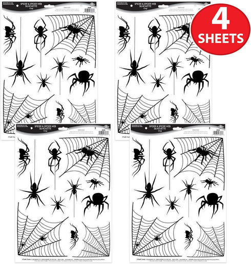 Beistle 4 Sheets (44 Pieces) Spider & Web Window Clings, Realistic Halloween Decorations for Spooking Up Your Home