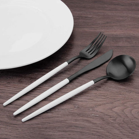 Bysta 5-Piece Matte Black Silverware Set, Stainless Steel Flatware with White Handle, Service for 1, Dishwasher Safe
