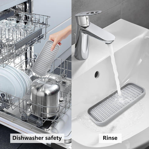 Silicone Sponge Holder 2 Pack, Waterproof Dish Soap Tray for Kitchen Sink, Multipurpose Organizer for Soap Dispenser