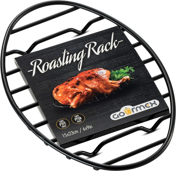 GOURMEX Black Oval Oven Roasting Rack, Non-Stick Coating, PTFE Free, Dishwasher Safe, 6 x 9 Inch