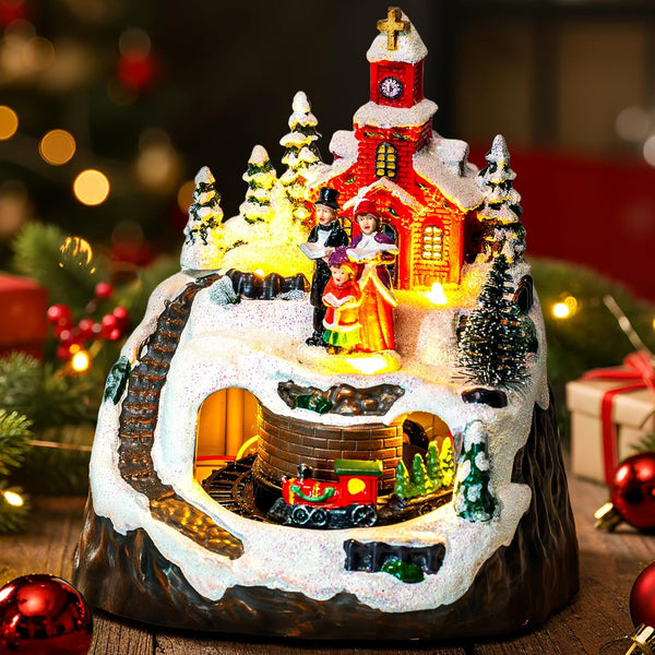 Animated Musical Christmas Village Choir Figurines Christmas Collectibles Statues Church Building &