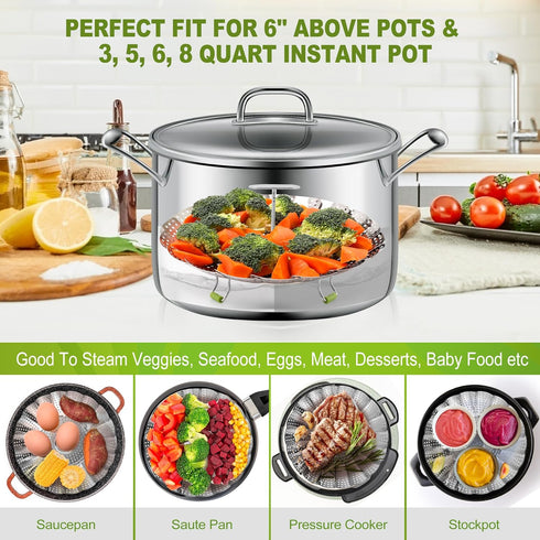 Steamer Basket, 3rd Generation Stainless Steel Vegetable Steamer with Extendable Handle for Instant Pot