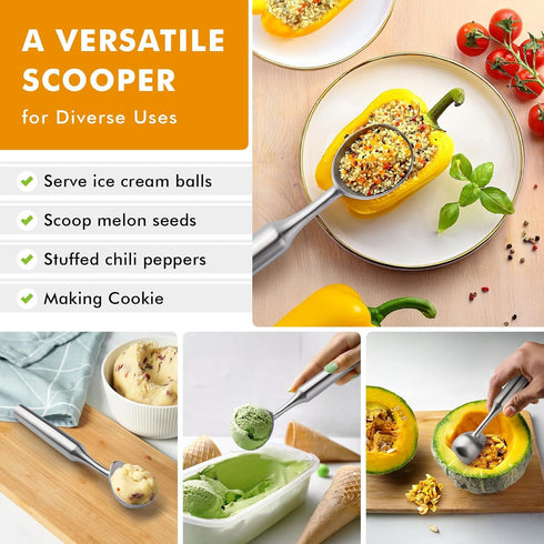 Seamless Frozen Saebye Ice Cream Scoop Stainless Steel. Ice Cream Scooper, Heavy Duty, Design, Comfortable Grip Long