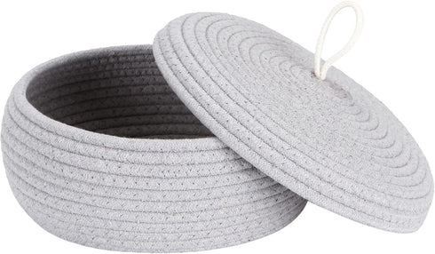 Sea Team Round Cotton Rope Storage Basket with Lid, Decorative Woven Bin for Snacks, Towels, Plants, Grey