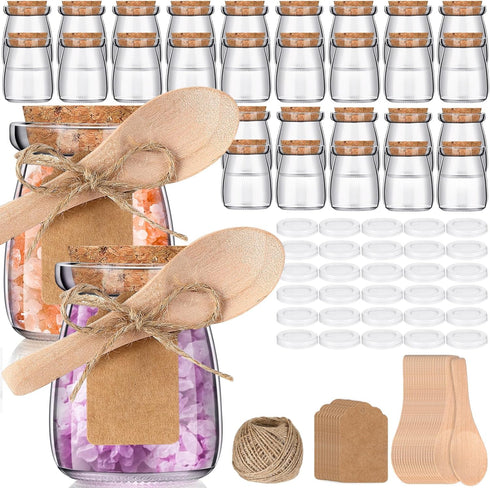 FoldTier 30 Pcs Small Glass Jars with Cork Lids Spoons 3.4 oz