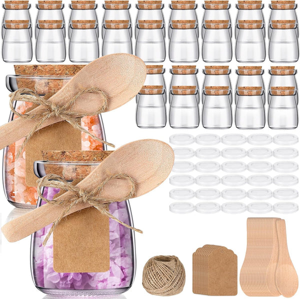 FoldTier 30 Pcs Small Glass Jars with Cork Lids Spoons 3.4 oz