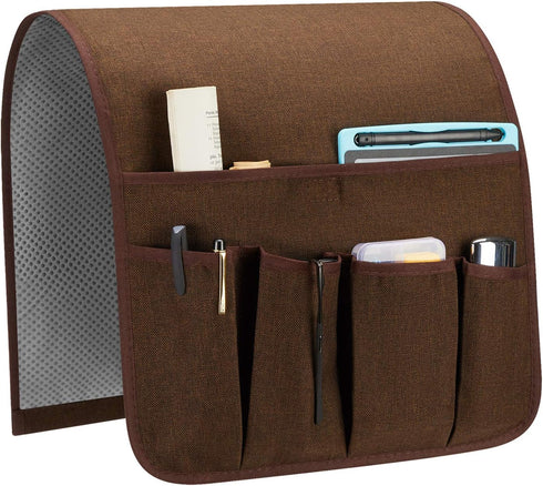 Sofa Armrest Organizer, Remote Control Holder with 5 Pockets for Magazine, Tablet, Phone