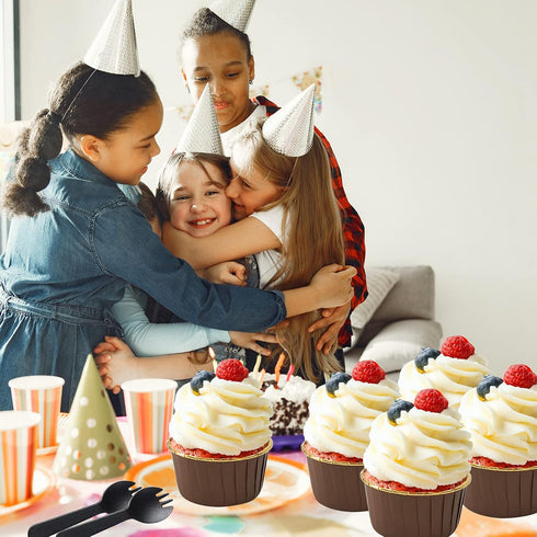 5.5 Oz Foil Cupcake Cups, 50 Pack LNYZQUS Cupcake Liners with Dome Lids, Disposable Ramekins, Brown in Gold