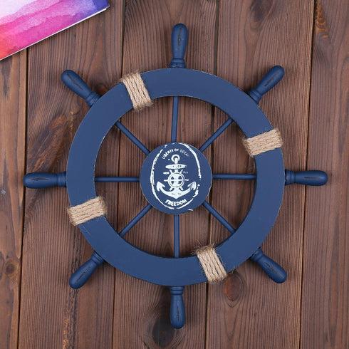Rienar Nautical Ship Steering Wheel, 11" Diameter Wooden Beach Home Wall Décor