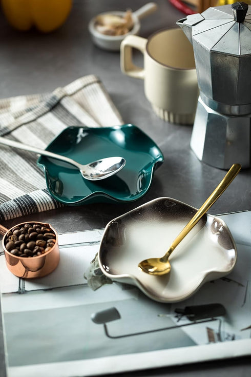 Ceramic Spoon Holder for Stove Top, Cute Ruffled Edge Spoon Rest for Coffee Bar and Kitchen Decor