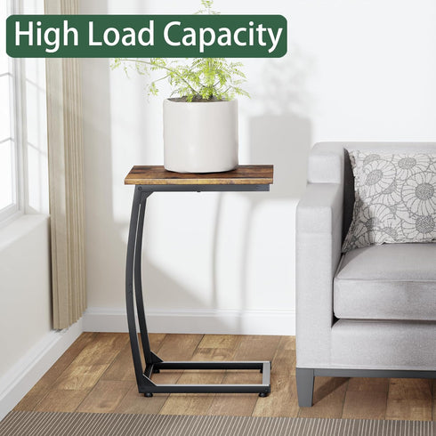 LAKEMID C-Shaped End-Table - Side Table for Couch,Curved Support Legs, Slide Under Couch Table for Sofa, TV Tray Table