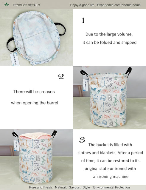 ONOEV Round Waterproof Laundry Basket,Gift Basket,Suitable for Children's Room and Toy Storage(Musical instrument)