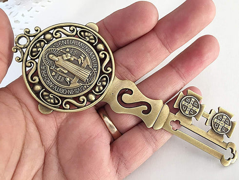 Angelitos de Mexico Big Saint Benedict Key for Home Protection Wall Decor to Hang on Door