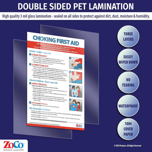 ZOCO Choking First Aid Poster - Heimlich Maneuver Chart for Infant, Child, Adult - Laminated 12x18