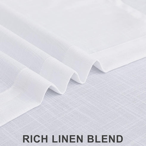 White Kitchen Curtains 24 Inch Length, 2 Panel Pocket Lace Cotton Textured Sheer Linen Short Cafe Curtain