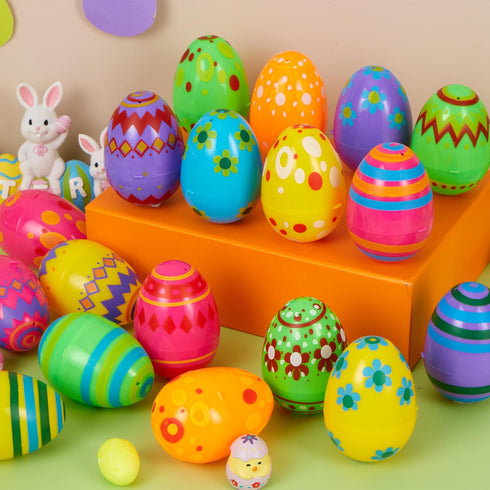 3.15Inch Favor-50 JOYIN Printed Plastic Eggs Colorful, Fillable Empty Eggs Bulks for Easter Hunt Event, Party pcs