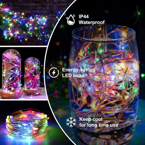 2 Pack 100 Fairy Lights Battery Operated String Lights LED Waterproof Copper Wire Twinkle Christmas Light with Timer