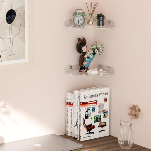 7x7 Inch Set 2, Sezanrpt Corner Shelf Wall Mount of Acrylic Corner Floating Shelves, Clear Corner Wall Organizer Shelf