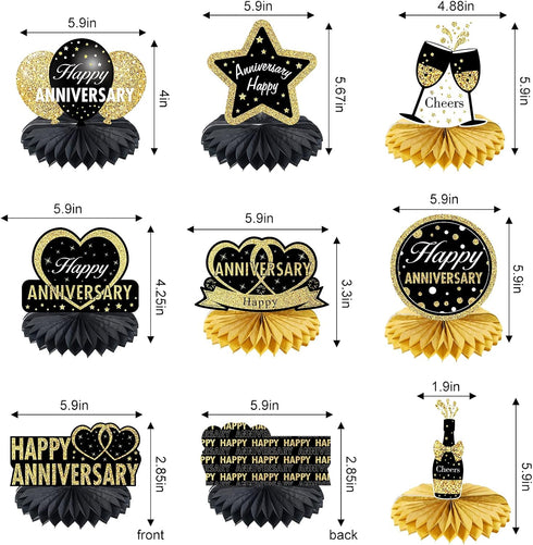 Happy Wedding Anniversary Decorations Table - Honeycomb Centerpiece, 8pcs Anniversary Theme Party Supplies for Adult,
