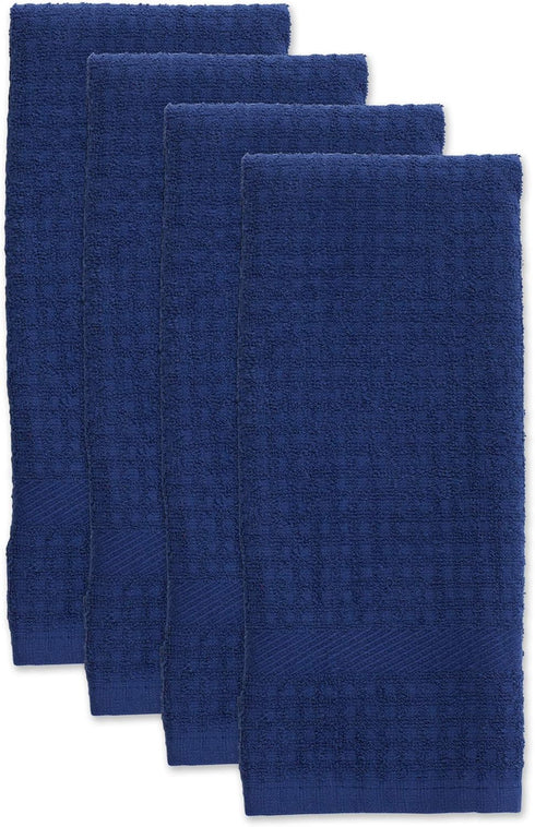 DII Basic Terry Collection Waffle Dishtowel Set, 4 Piece, Solid Nautical Blue, 15x26