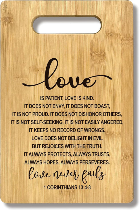 Christian Gifts For Women - 1 Corinthians 13 Love Is Patient Love Is Kind Bamboo Cutting Board Decor