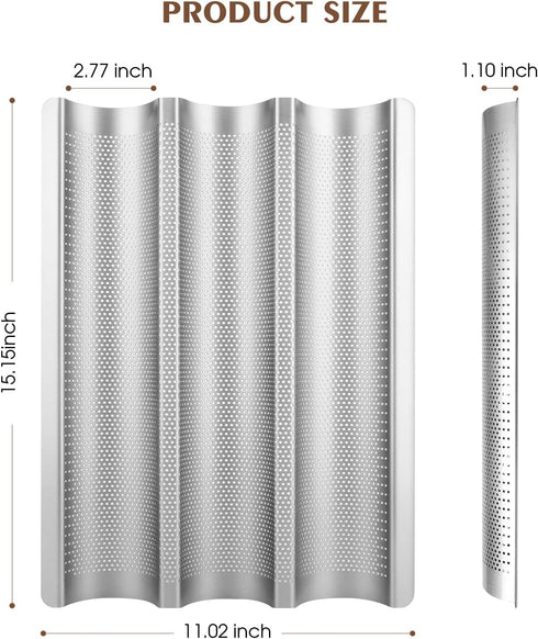Nonstick Baguette Pan, 3 Slots Perforated French Bread Baking Mold, Silver