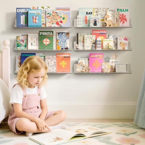 6 Pack 15" 4 upsimples Acrylic Shelves for Wall Storage, x Floating Bookshelves for Kids, Display Shelf Organizer