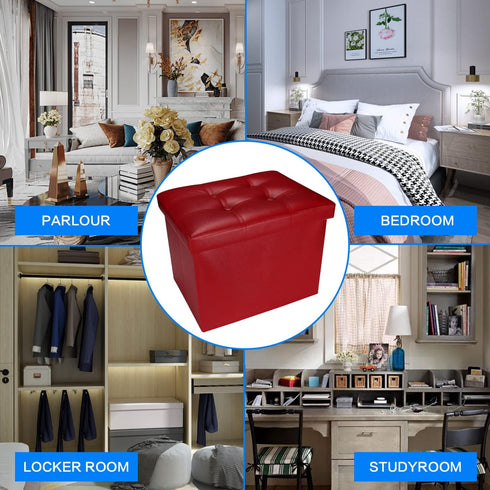 17x13x13in,Red Bsketa Storage Ottoman, Folding Foot Stool with Thicker Foam Padded Seat Small Leather Storage Ottoman