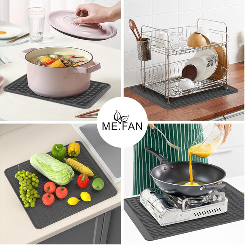 ME.FAN Silicone Dish Drying Mat for Kitchen Counter, Protection Pad for Sink, Refrigerator or Drawer, 16''×12'', Grey