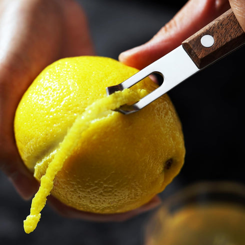 Set 1 Viski Channel Knife, Citrus Zester and Orange Peeler Tool, Walnut Wood and Stainless Steel Bar Tool for Cocktail
